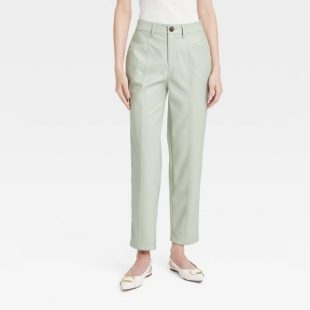 High-Rise Faux Leather Ankle Trousers - A New Day Light Green #New Size 10
